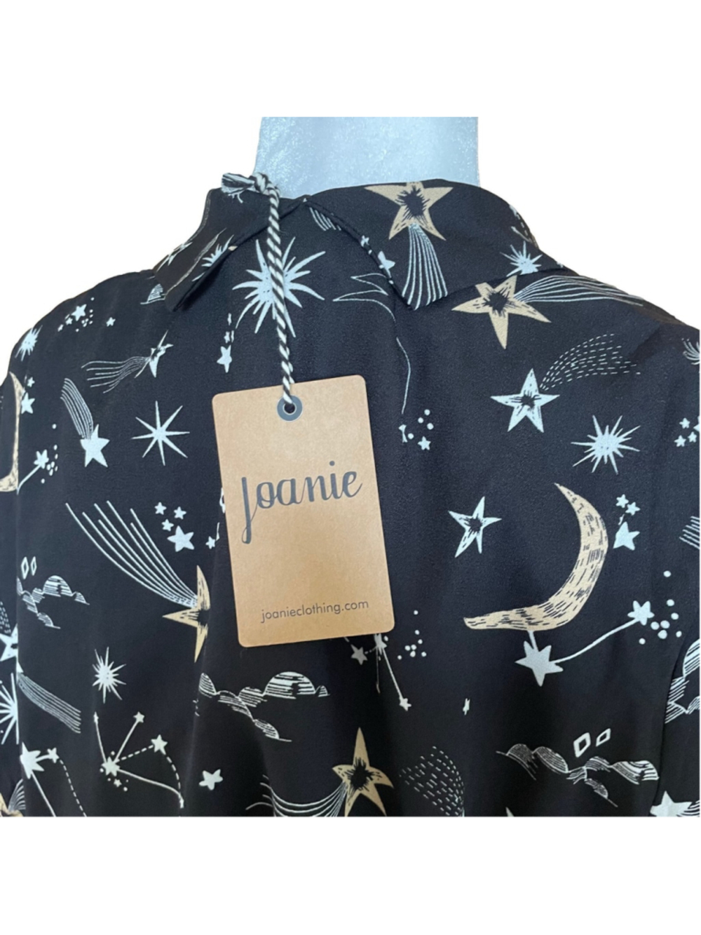 Joanie Babs Black Celestial Moon Star V Neck Midi Dress Size 14 - Picture 15 of 15